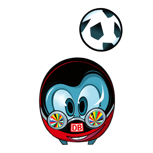 Animierter Sticker, der Robbi Regio mit einem Fußball zeigt